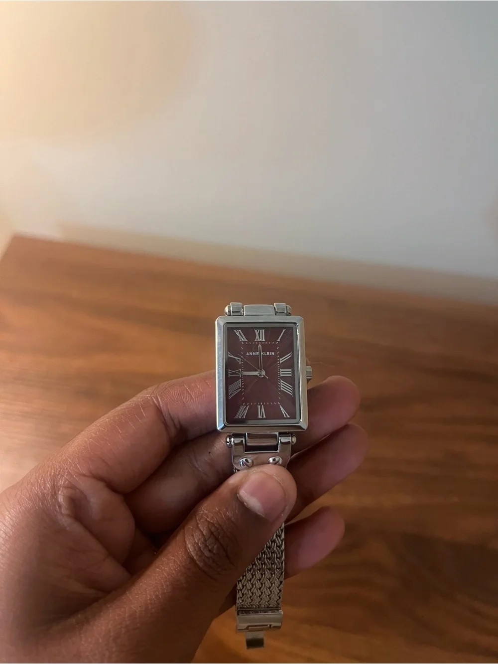Anne Klein Silver Mesh Bracelet Watch with Red Dial- RARE!